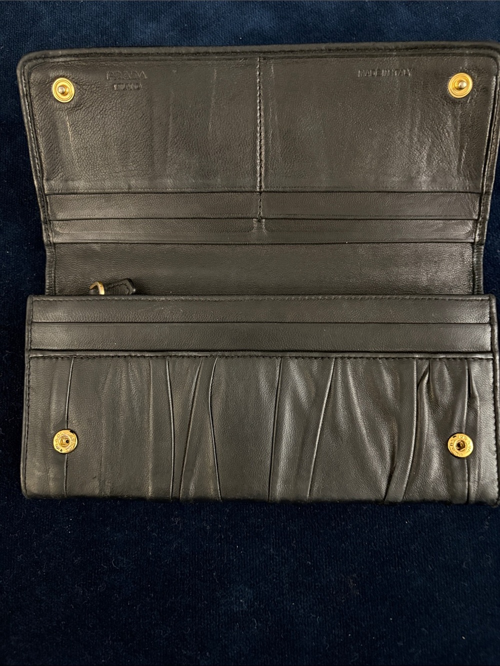 Prada Nappa Gaufre Black Ruched Leather Long Wallet with COA - Picture 3 of 8